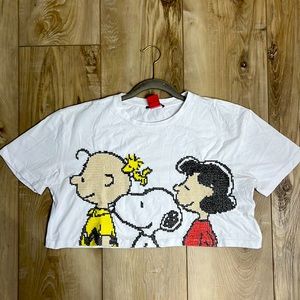 Limited Edition Zara Peanuts Crop Top Embroidered Charlie Brown & Friends Size L